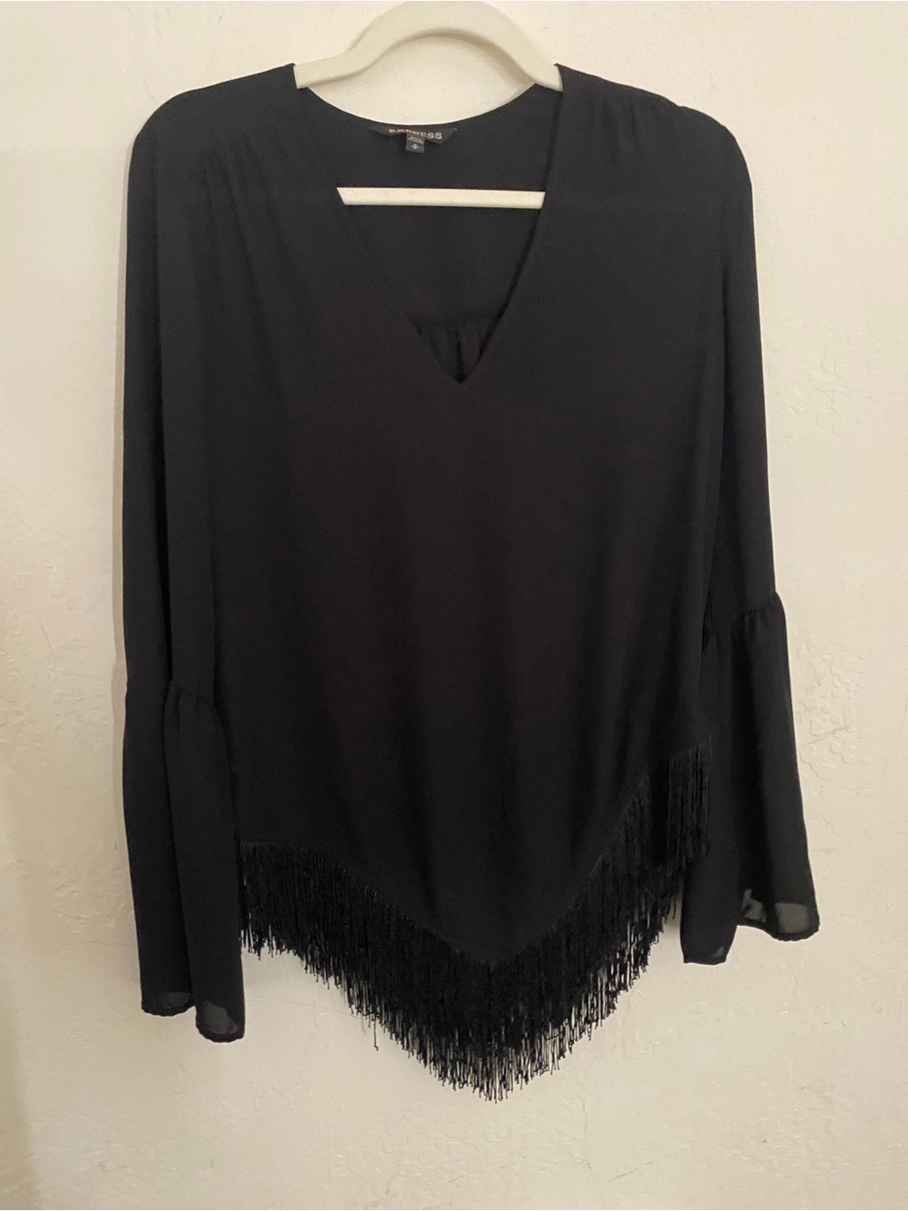 Express Black V-Neck Fringe Tunic Top